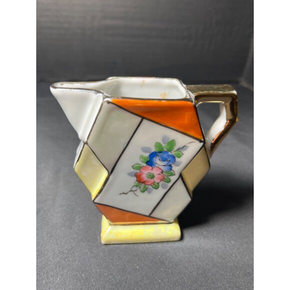 Antique Harlequin Floral Hand Painted Porcelain Creamer & Sugar - Picture 8 of 11